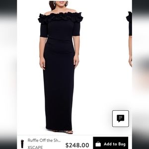 XSCAPE Ruffled Off-The-Shoulder Gown Plus Size 16W Black
